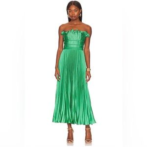 AMUR Giada Pleated Dress in Green Grass, Size Small 12